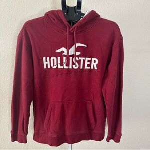 Hollister Men’s Maroon Pullover Hoodie - Size Medium - Embroidered Logo